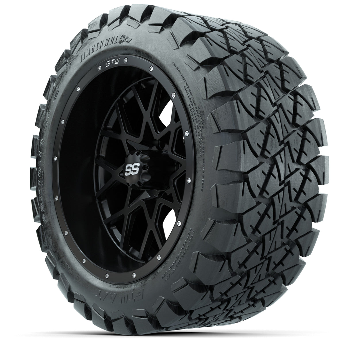 14 inch Matte Black Vortex w/ 22 10 14 Timberwolf Hybrid Tire (set of 4)