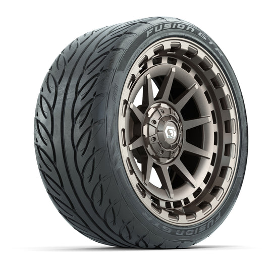 GTW® Barricade Satin Bronze 15 inch Wheels with 215/40-R15 Fusion GTR Steel Belted Street Tires Full Set