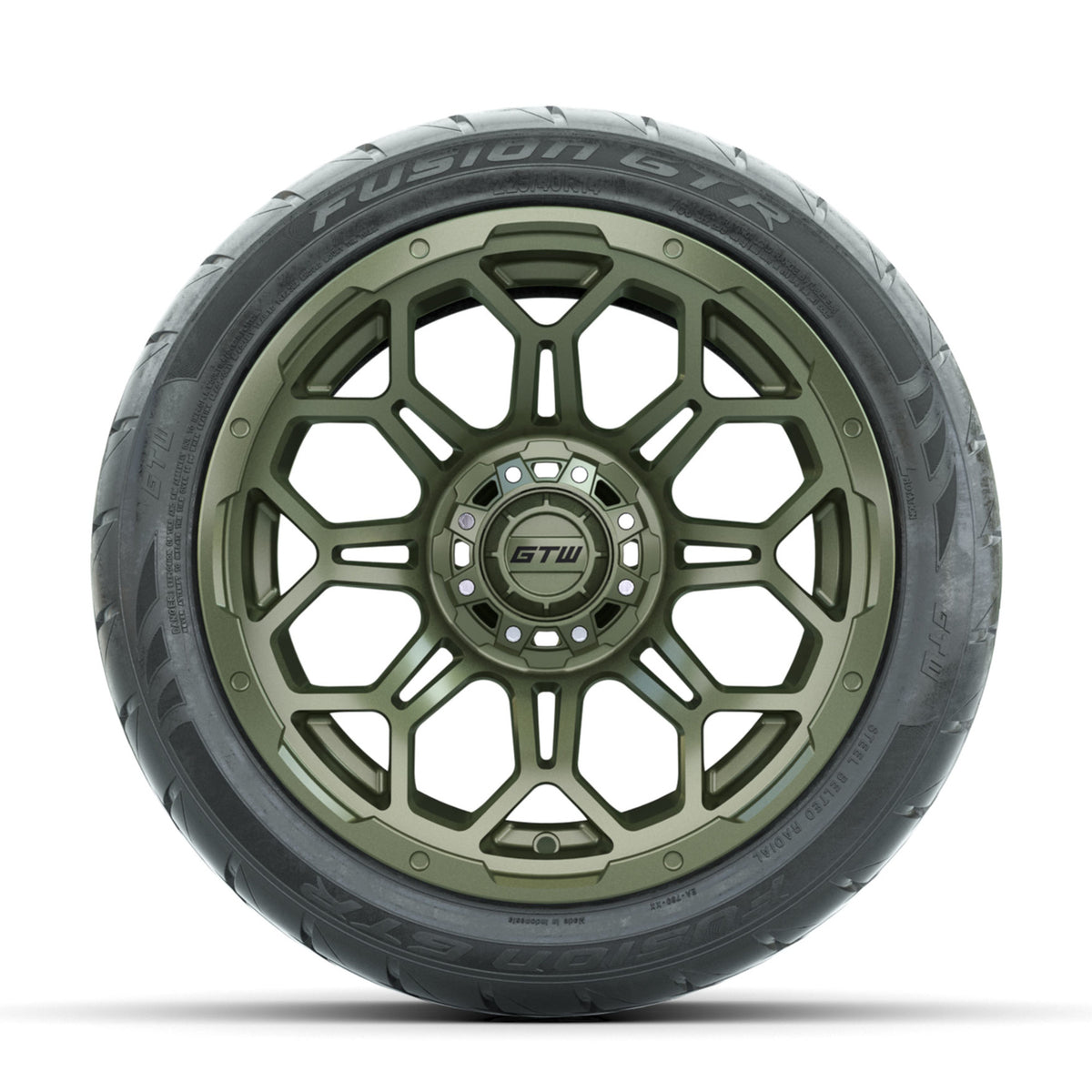GTW Bravo Matte Recon Green 14 in Wheels with 225/40-R14 Fusion GTR Street Tires Full Set
