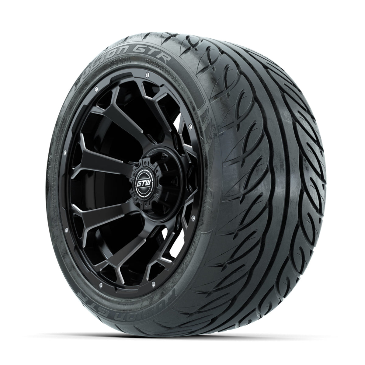 GTW Raven Off-Road Matte Black/Ball Milled 14 in Wheels with 225/40-R14 Fusion GTR Street Tires Full Set