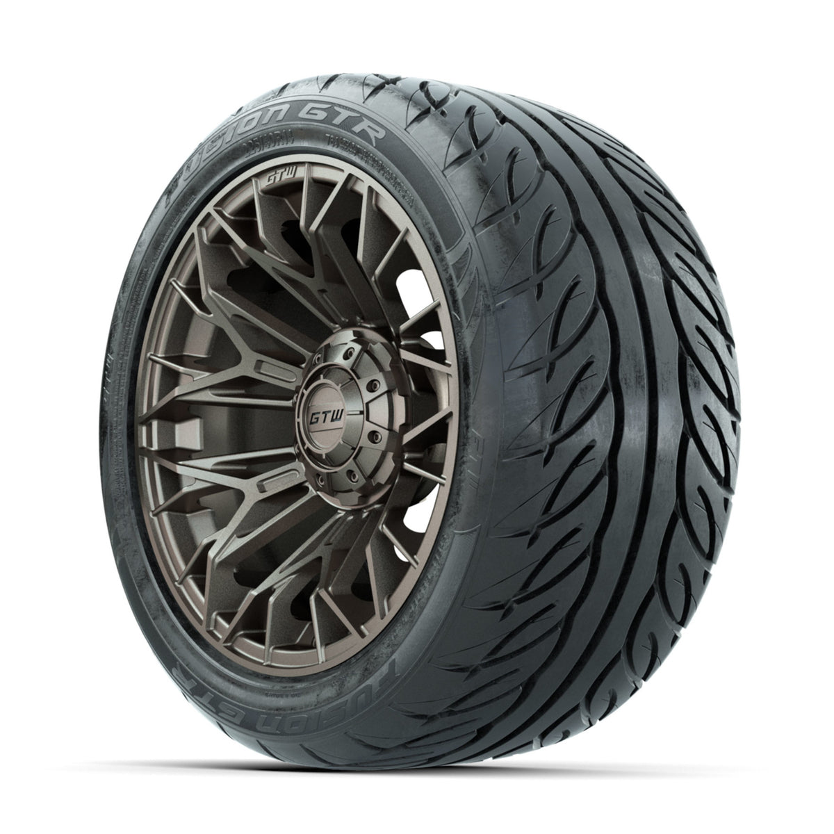 GTW Stellar Matte Bronze 14 in Wheels with 225/40-R14 Fusion GTR Street Tires Full Set