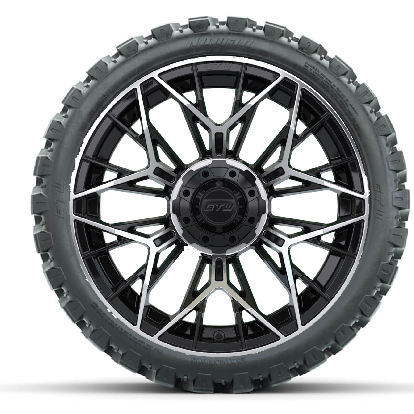 Set of 4 GTW 15" Stellar Machined Black Golf Cart Wheels on 23" Nomad A/T Tires