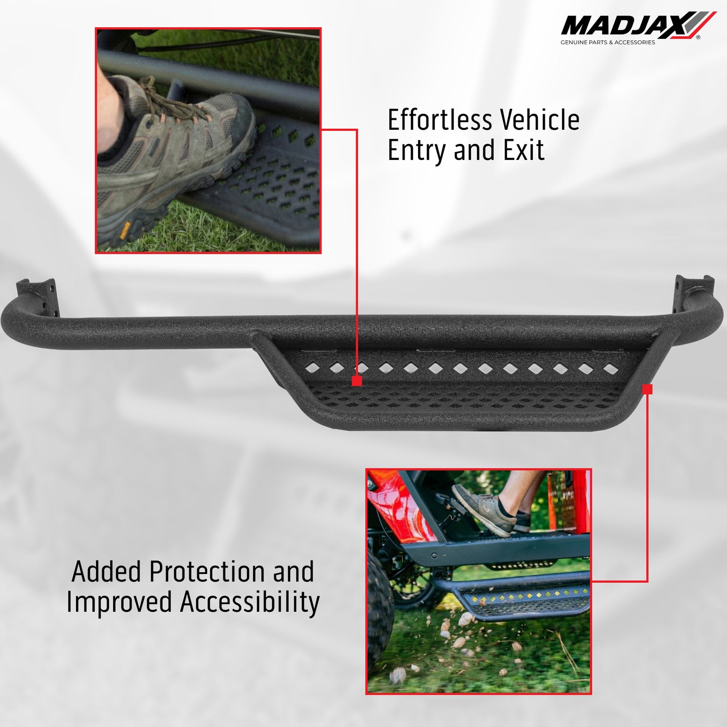 MadJax® Armor Nerf Bar with Drop-Down Side Step & Brackets – Club Car Precedent, Tempo & Onward
