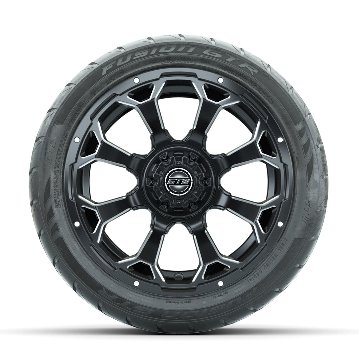GTW Raven Off-Road Matte Black/Ball Milled 14 in Wheels with 225/40-R14 Fusion GTR Street Tires Full Set
