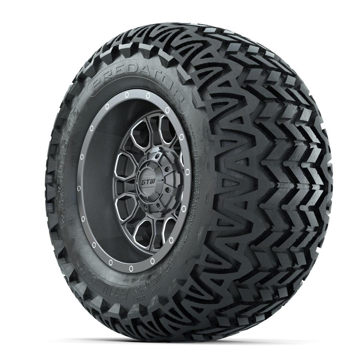 GTW Volt Gunmetal/Machined 12 in Wheels with 23x10.5-12 Predator All Terrain Tires Full Set