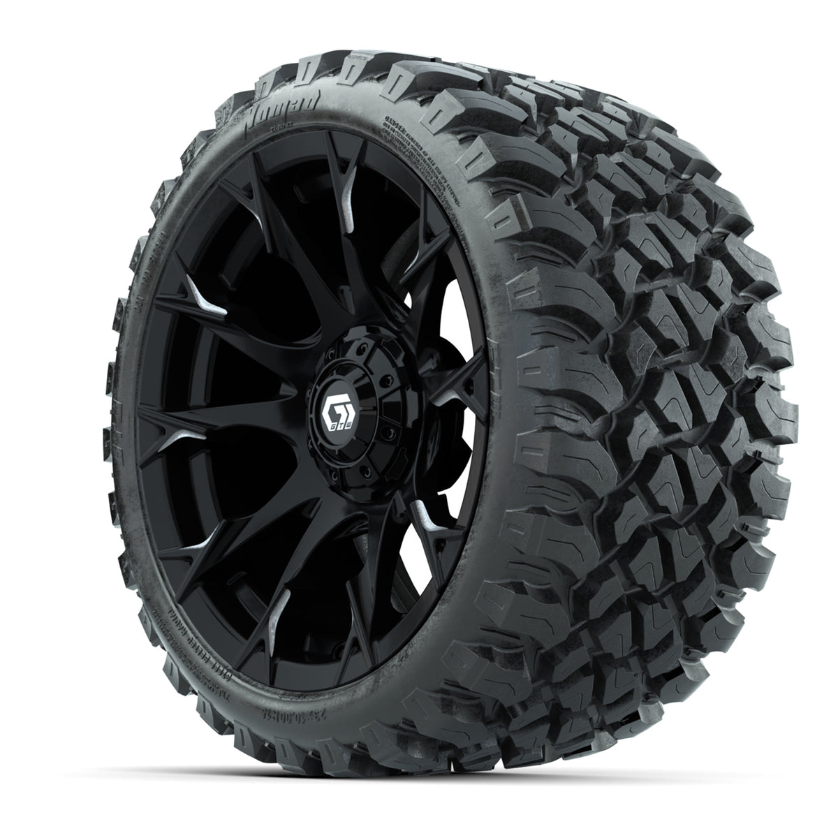GTW Diablo Gloss Black/Machined 15 inch Wheels with 23x10-R15 Nomad Steel Belted Radial All-Terrain Tires Full Set