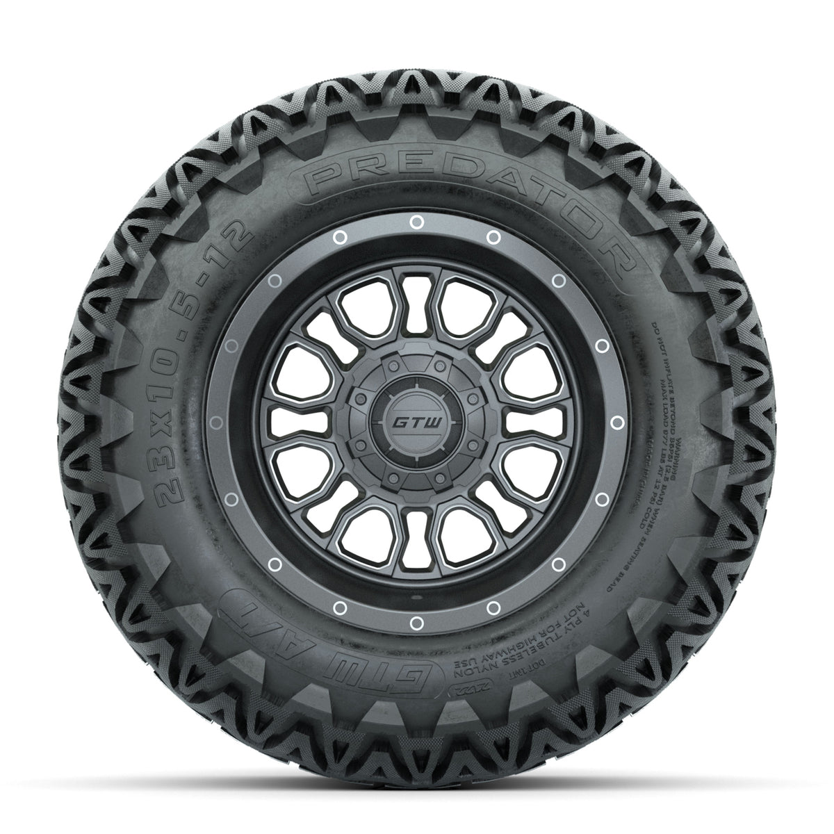 GTW Volt Gunmetal/Machined 12 in Wheels with 23x10.5-12 Predator All Terrain Tires Full Set