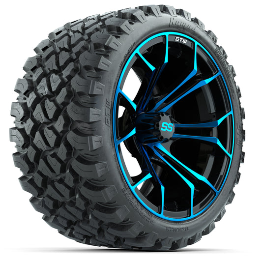 GTW Spyder Blue/Black 15 inch Wheels with 23x10-R15 Nomad All-Terrain Tires Full Set