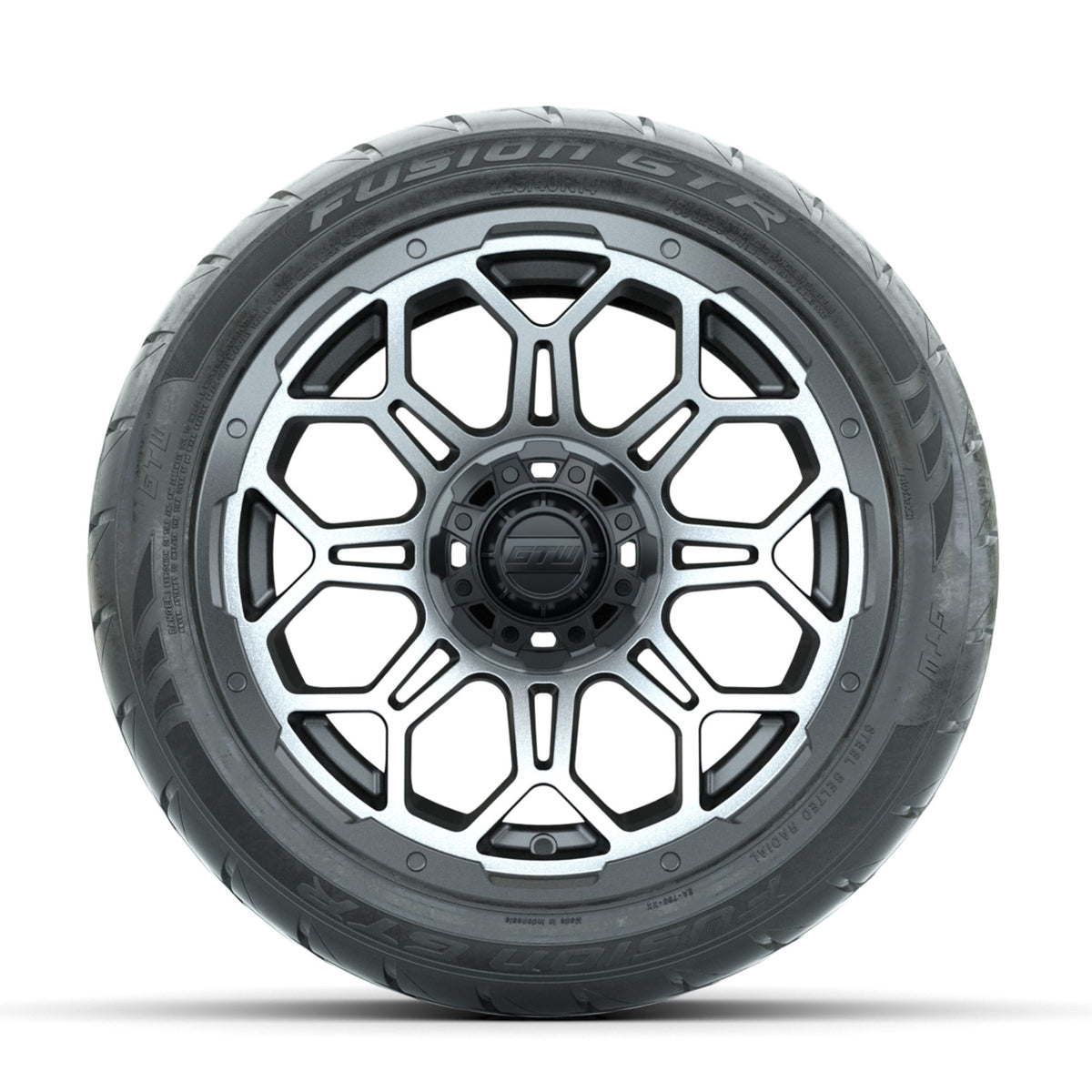 GTW Bravo Machined/Matte Grey 14 in Wheels with 225/40-R14 Fusion GTR Street Tires Full Set
