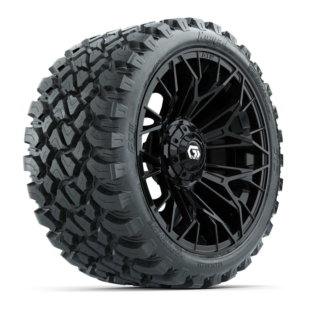 Set of 4 GTW 15" Stellar Matte Black Golf Cart Wheels on 23" Nomad A/T Tires