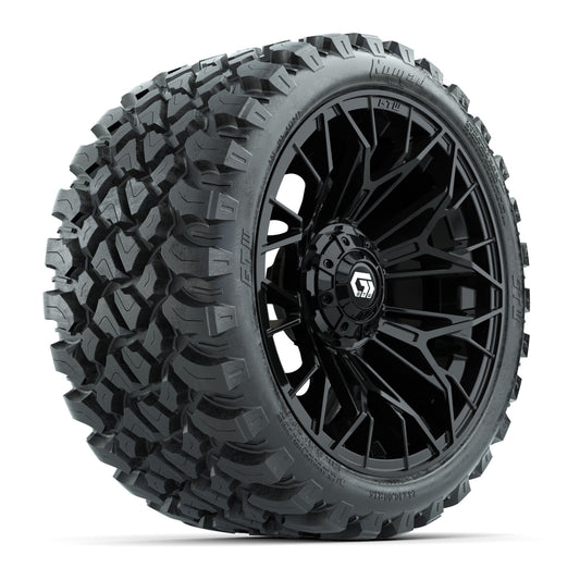 Set of 4 GTW 15" Stellar Matte Black Golf Cart Wheels on 23" Nomad A/T Tires