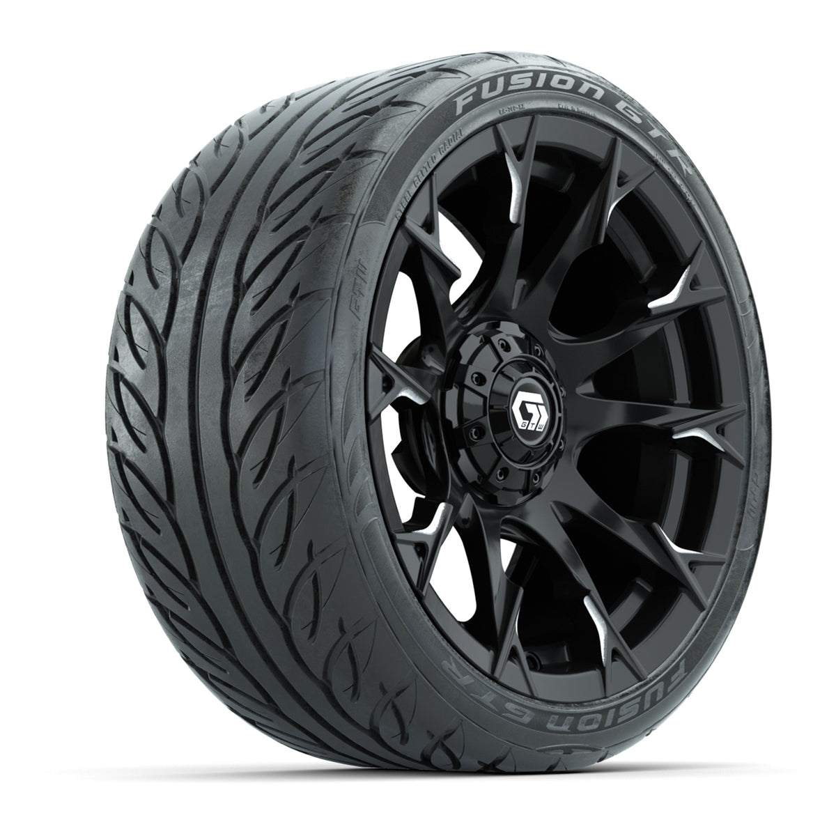 GTW® Diablo Gloss Black/Machined 15 inch Wheels with 215/40-R15 Fusion GTR Steel Belted Street Tires Full Set