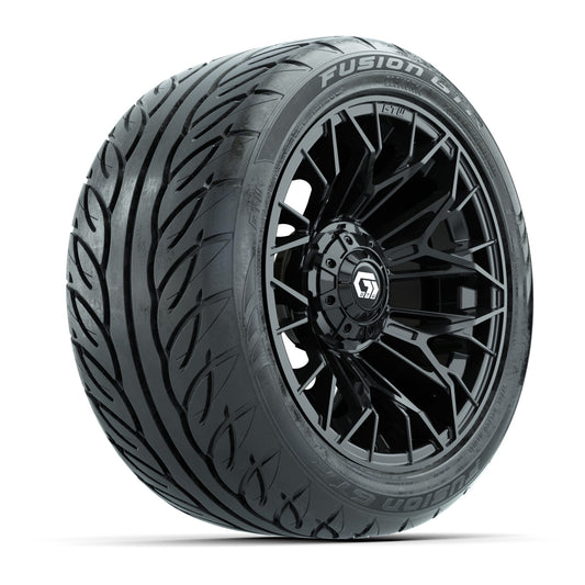 GTW Stellar Matte Black 14 in Wheels with 225/40-R14 Fusion GTR Street Tires Full Set