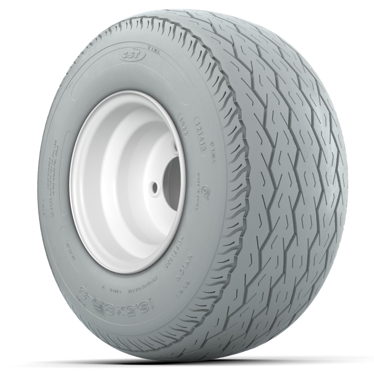 Set of (4) 8 in White Steel Wheels with 18.5 in Gray Non-Marking Tires (6-Ply)