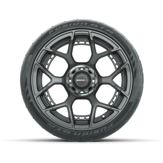 Set of (4) 15 inch MadJax Flow Form Evolution Gunmetal Wheels with GTW Fusion GTR Street Tires