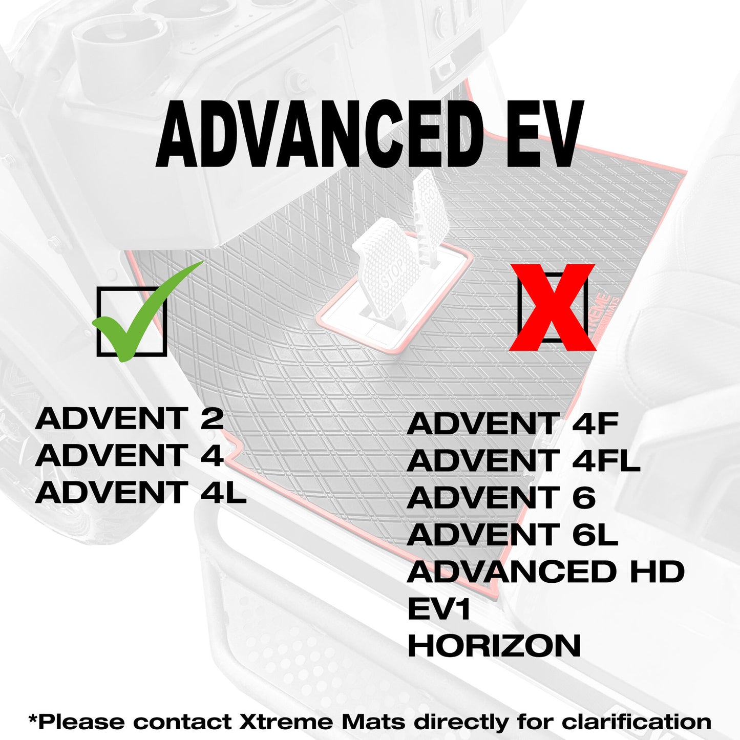 Xtreme Mats Full Coverage Golf Cart Floor Mat – Advanced EV Advent 4 | Black & Red Trim