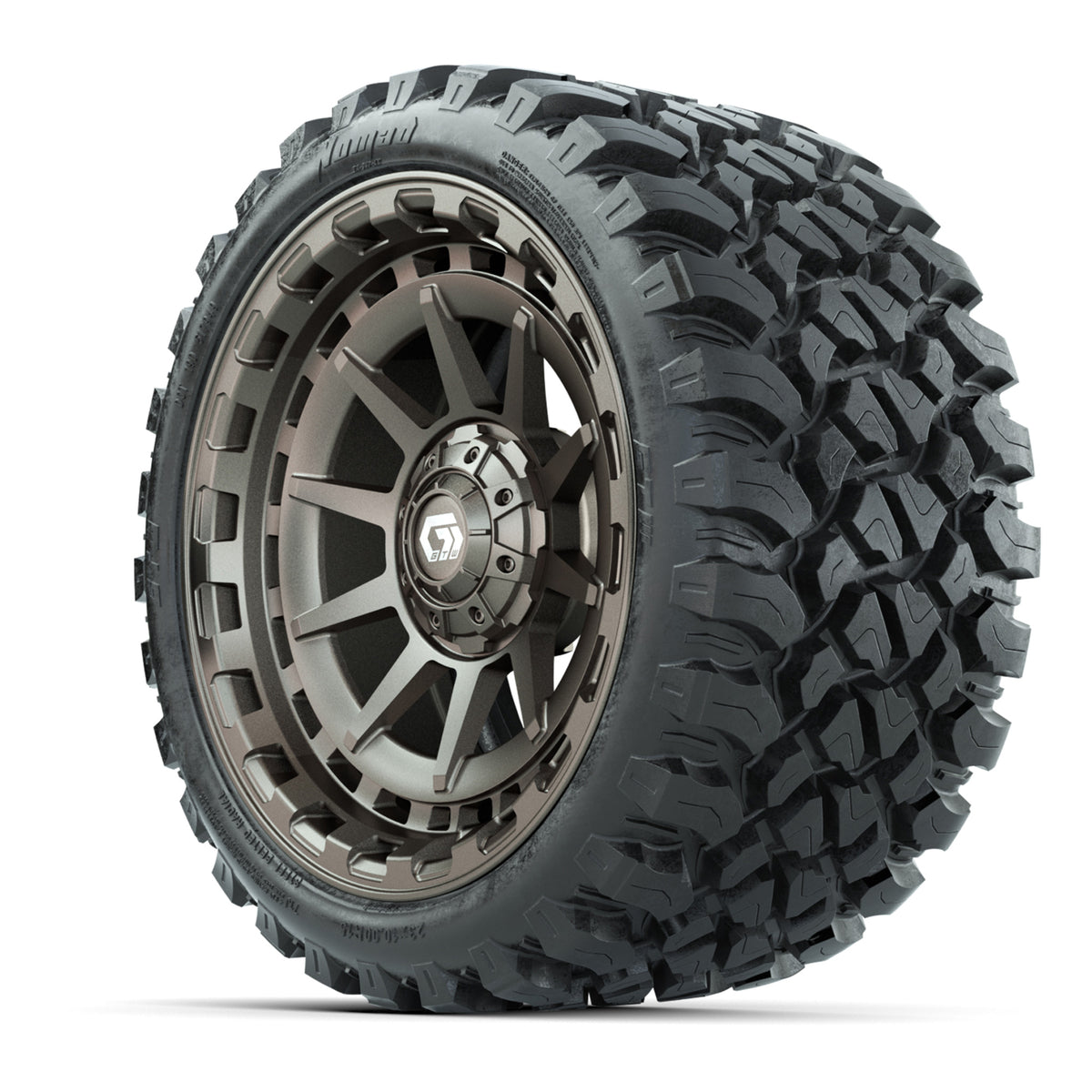 GTW® Barricade Satin Bronze 15 inch Wheels with 23x10-R15 Nomad Steel Belted Radial All-Terrain Tires Full Set