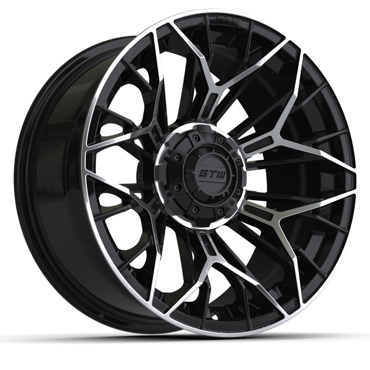Set of 4 GTW 15" Stellar Machined Black Golf Cart Wheels on 23" Nomad A/T Tires