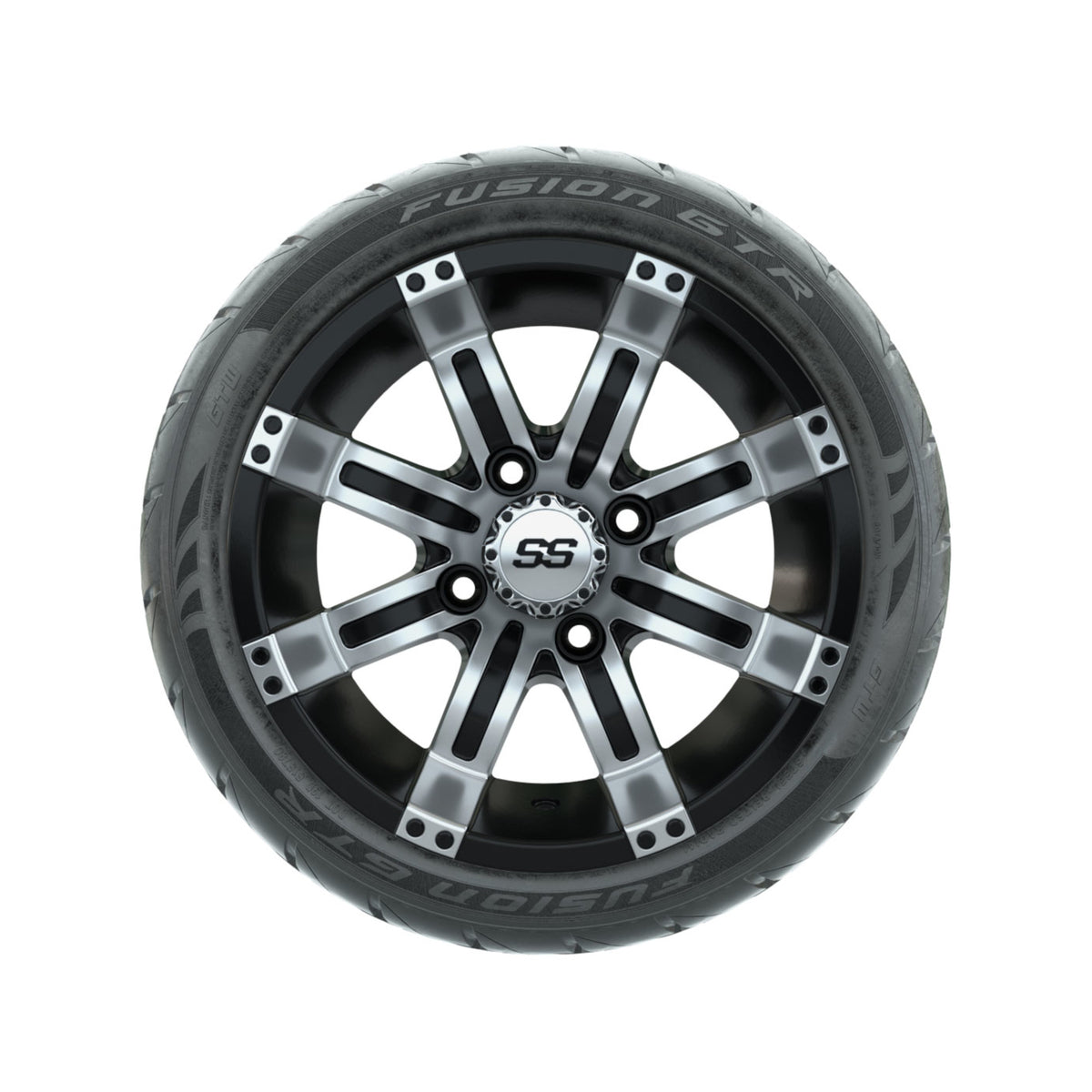 12" GTW Tempest Black/Machined Wheels with Fusion GTR Street Tires Set of 4