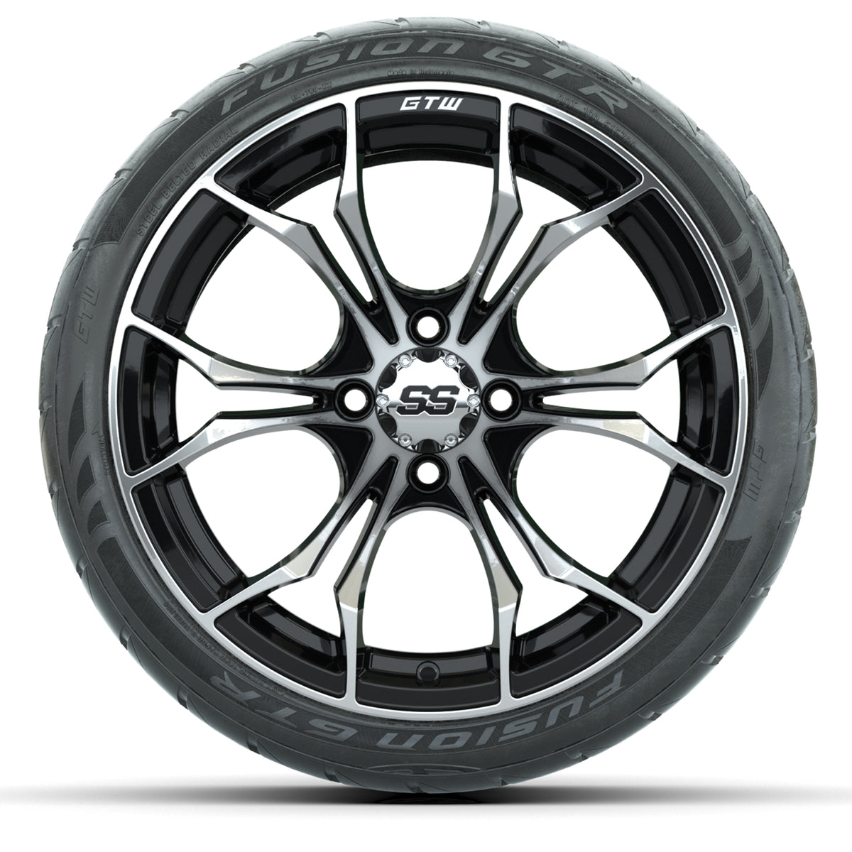 GTW Spyder Machined/Black 15 inch Wheels with 215/40-R15 Fusion GTR Street Tires Full Set