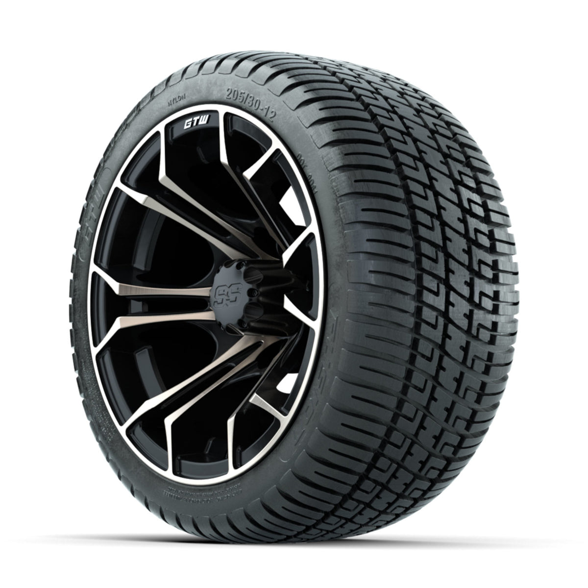 GTW Spyder Bronze/Matte Black 12 in Wheels with 205/30-12 Fusion Street Tires Full Set