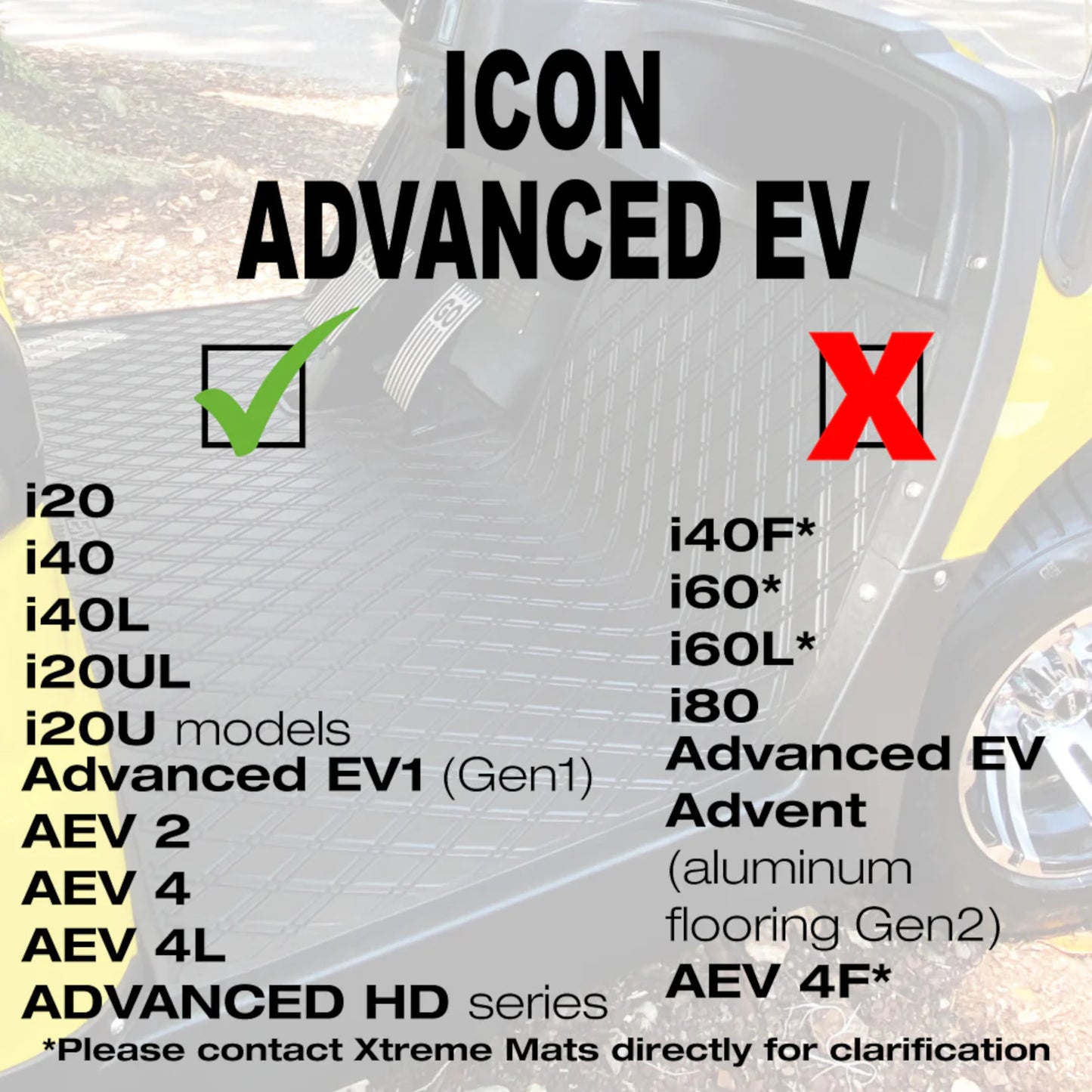 Xtreme Mats Full-Coverage Golf Cart Floor Mat | ICON i20 / i40 / i40L / Advanced EV1 – Black/Blue