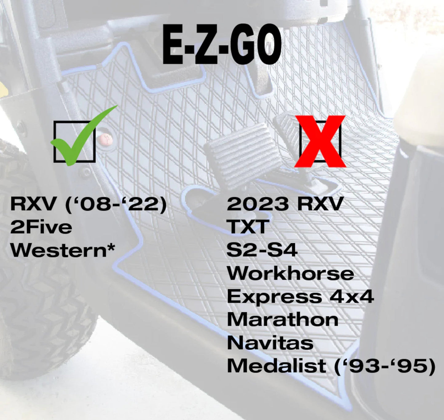 Xtreme Mats Full Coverage Golf Cart Floor Mat | EZGO RXV (2008-2022) / 2Five / Western – All Black