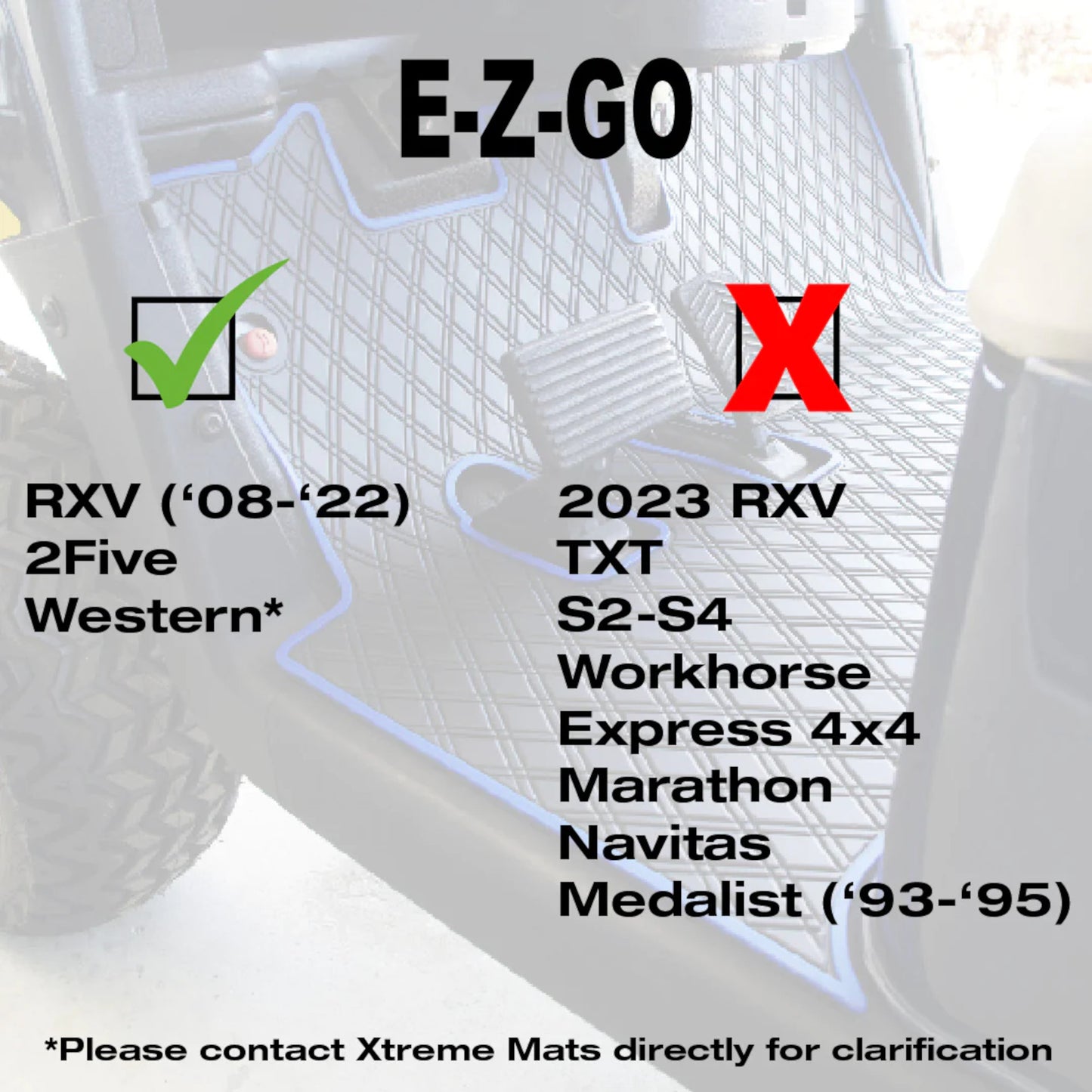 Xtreme Mats Full-Coverage Golf Cart Floor Mat | EZGO RXV 2008-2022 / 2Five / Western – Black/Gray