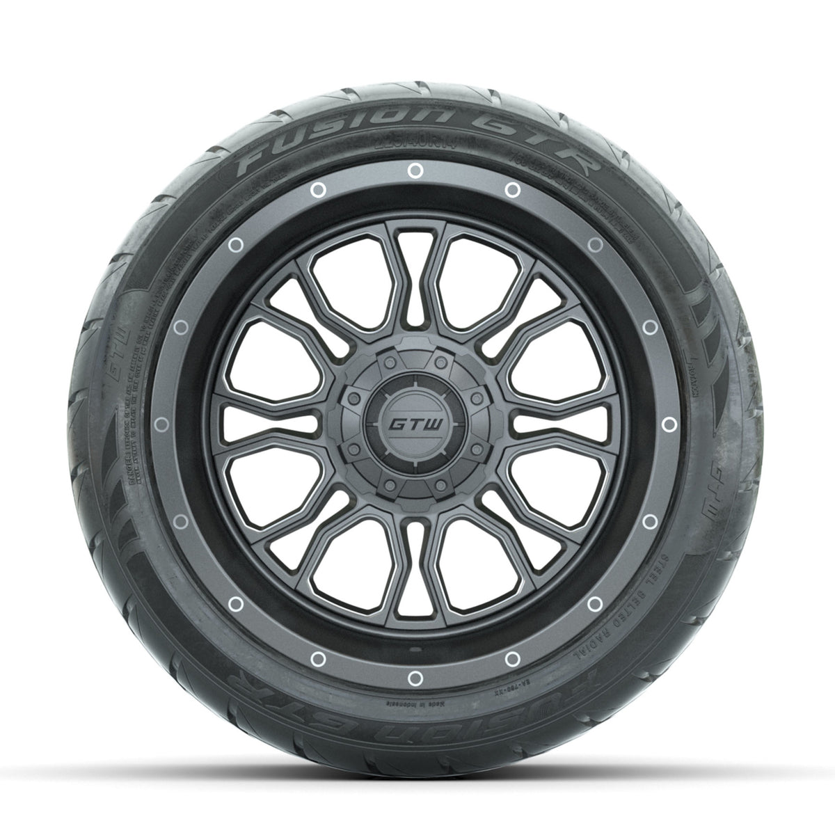 GTW Volt Gunmetal/Machined 14 in Wheels with 225/40-R14 Fusion GTR Street Tires Full Set