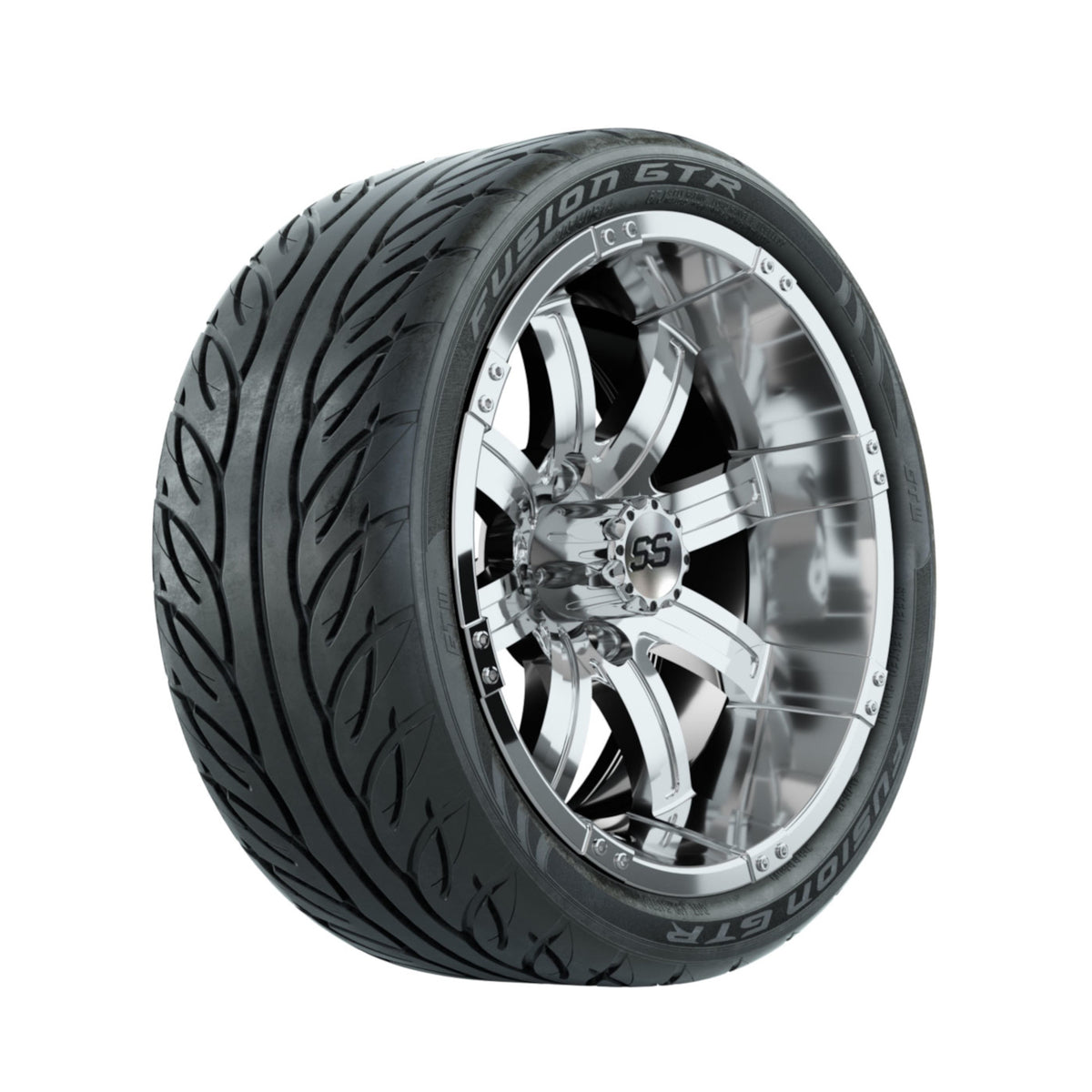 14" GTW Tempest Chrome Wheels with Fusion GTR Street Tires Set of 4