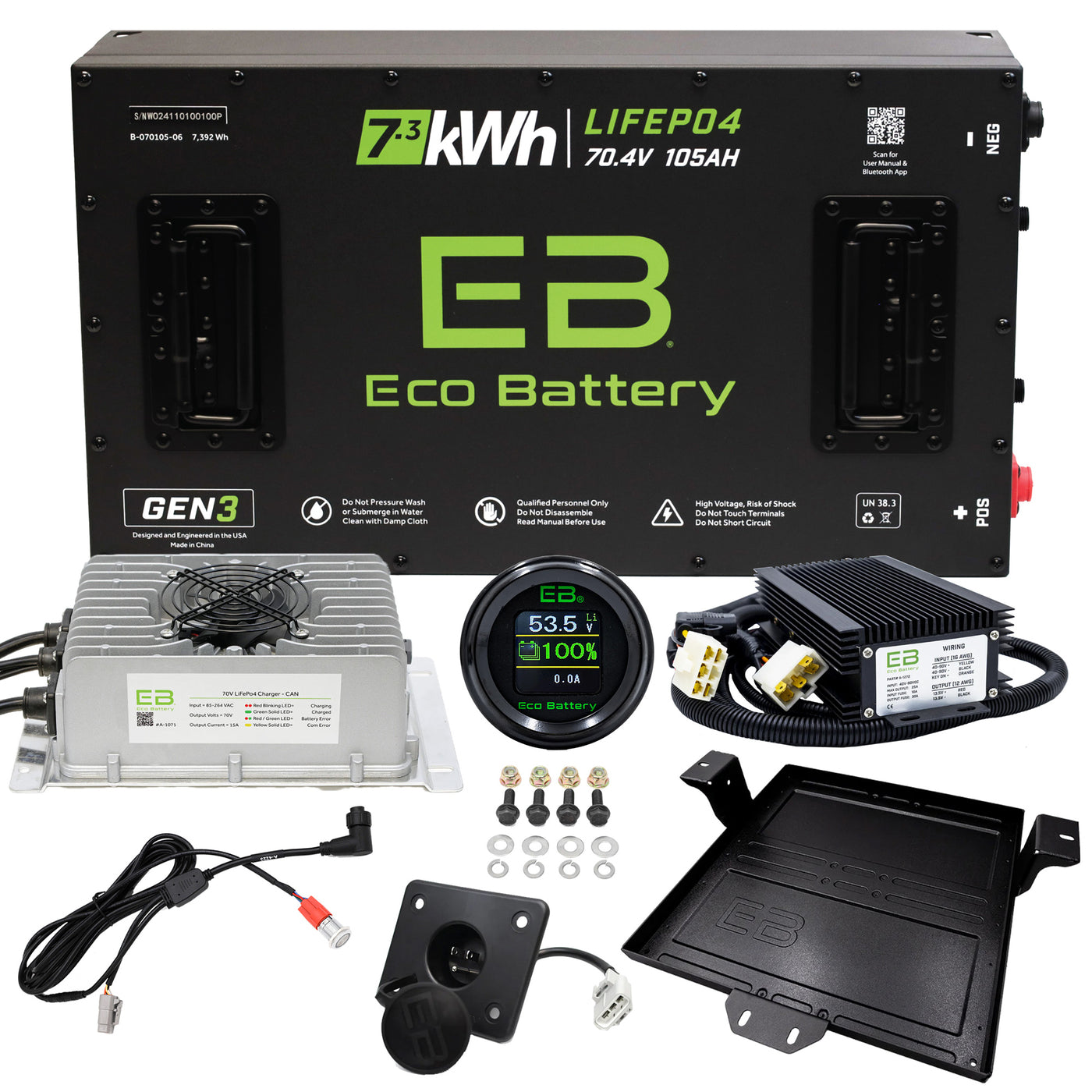 Eco Battery 70V 105Ah LifePo4 Lithium Golf Cart Battery Kit for EZGO Freedom RXV Gen 3 10 Year Warranty