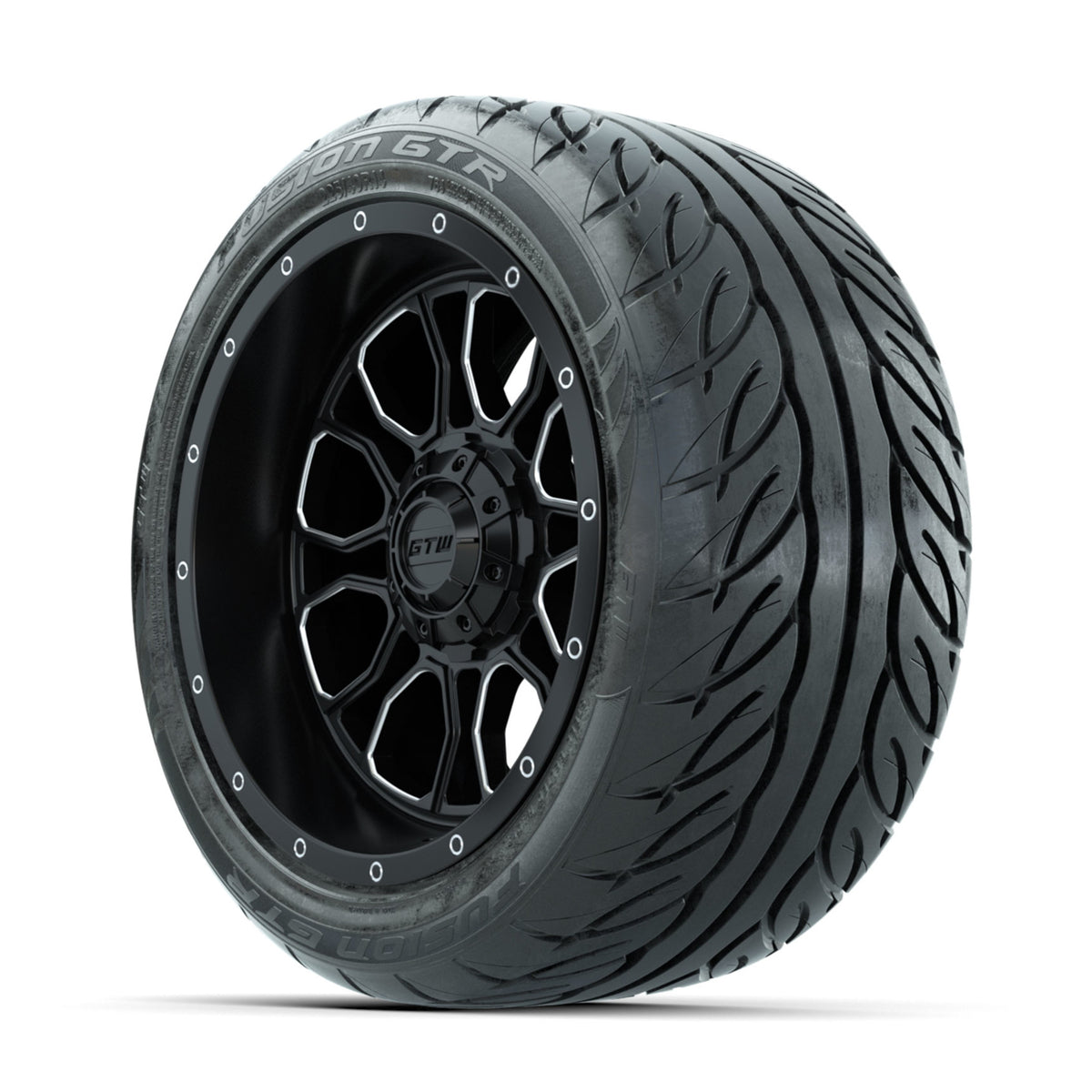 GTW Volt Machined/Black 14 in Wheels with 225/40-R14 Fusion GTR Street Tires Full Set