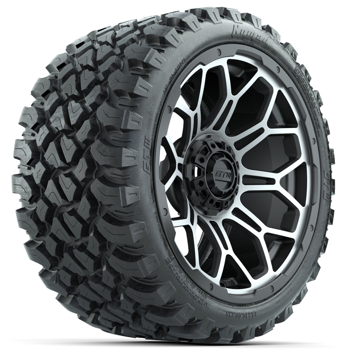 Set of (4) 15 inch GTW Bravo Matte Gray Wheels with 23x10-R15 Nomad All-Terrain Tires