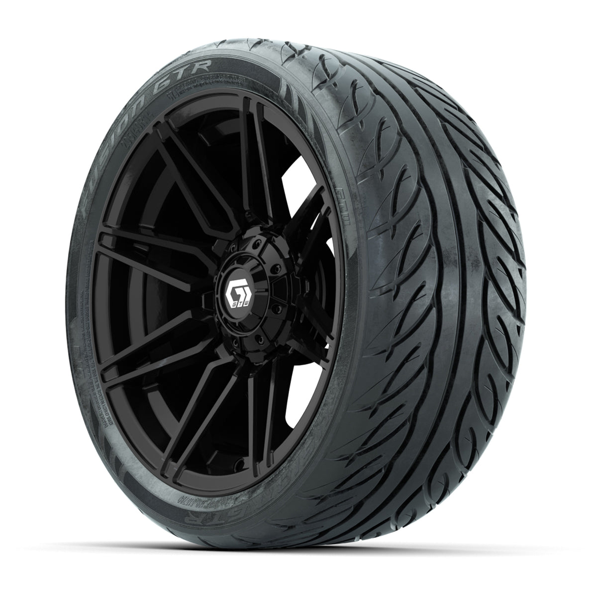 GTW® Stealth Gloss Black 14 in Wheels with 205/40-R14 Fusion GTR Steel Belted Street Tires Full Set