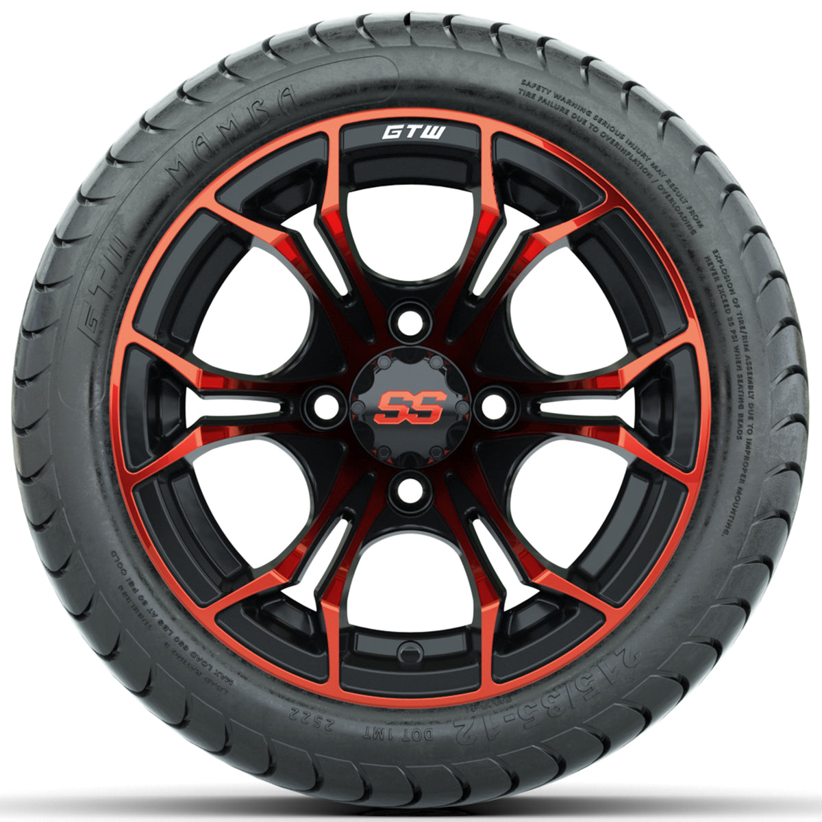 GTW Spyder Red/Black 12 in Wheels with 215/35-12 GTW Mamba Street Tires Full Set