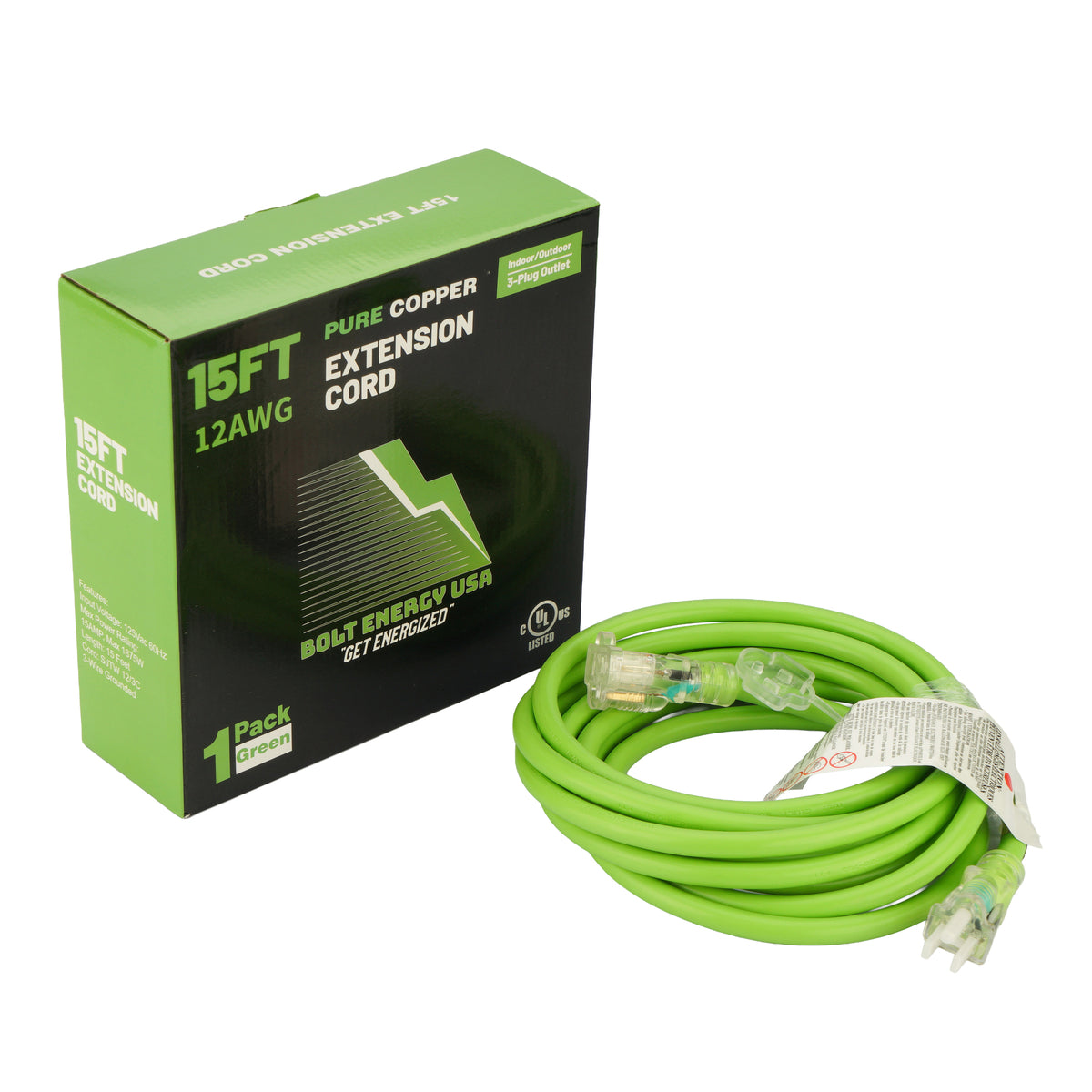 Bolt Lithium Heavy Duty 12-AWG 15-foot Extension Cord, LED End