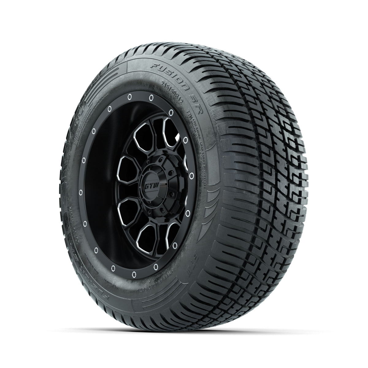 Set of (4) 12 in GTW® Volt Machined & Black Wheels with 215/50-R12 Fusion S/R Street Tires