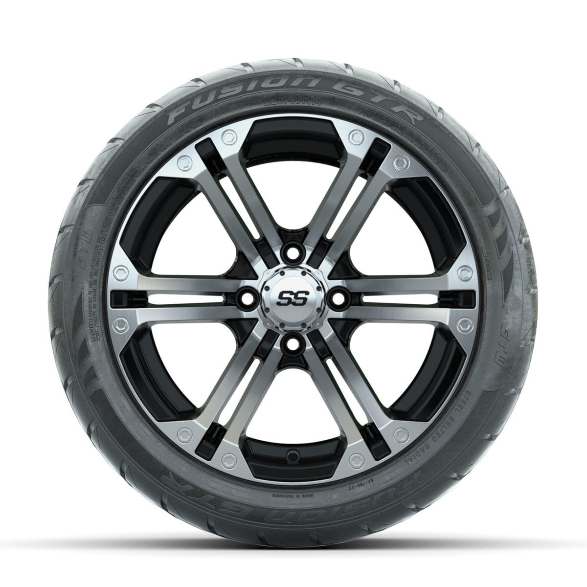 GTW Specter Machined/Black 14 in Wheels with 225/40-R14 Fusion GTR Street Tires Full Set