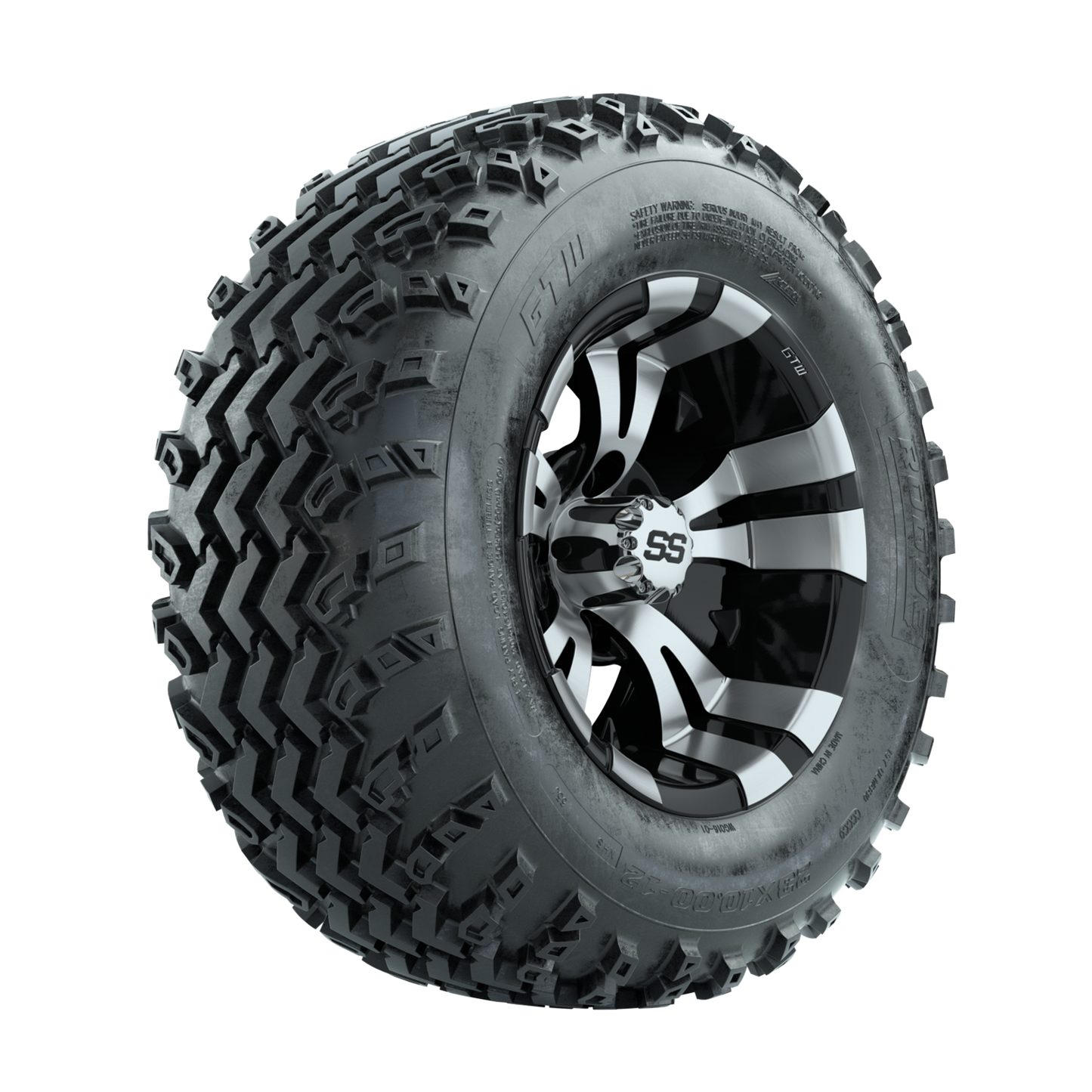 GTW Vampire Machined/Black 12 in Wheels with 23x10.00-12 Rogue All Terrain Tires Full Set