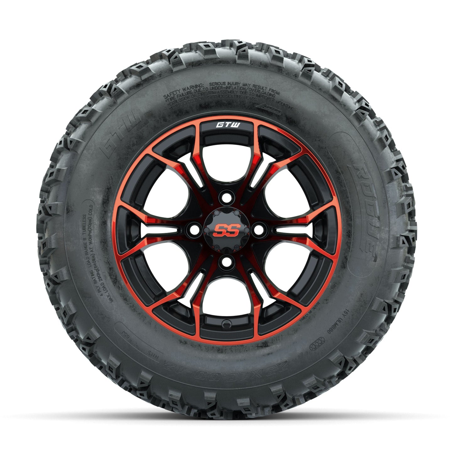 GTW Spyder Red/Black 12 in Wheels with 23x10.00-12 Rogue All Terrain Tires Full Set