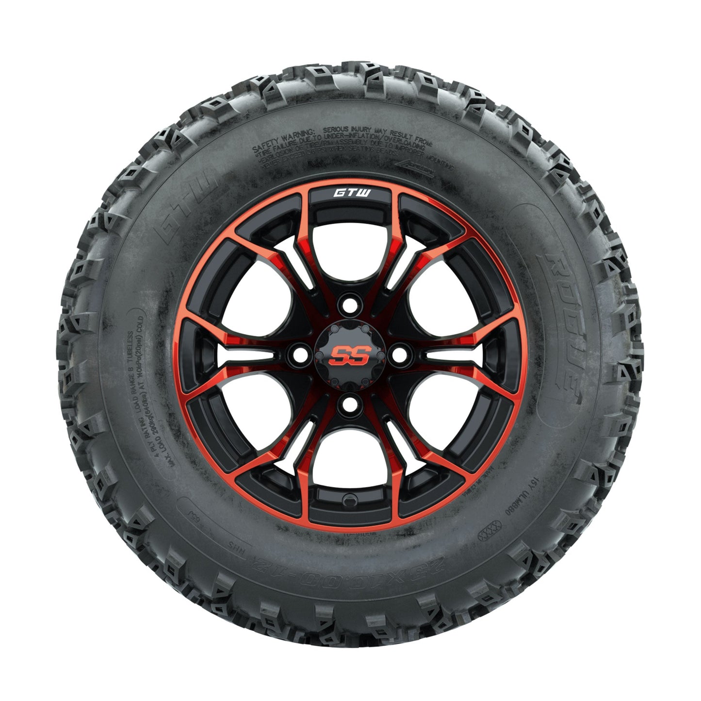 GTW Spyder Red/Black 12 in Wheels with 23x10.00-12 Rogue All Terrain Tires Full Set