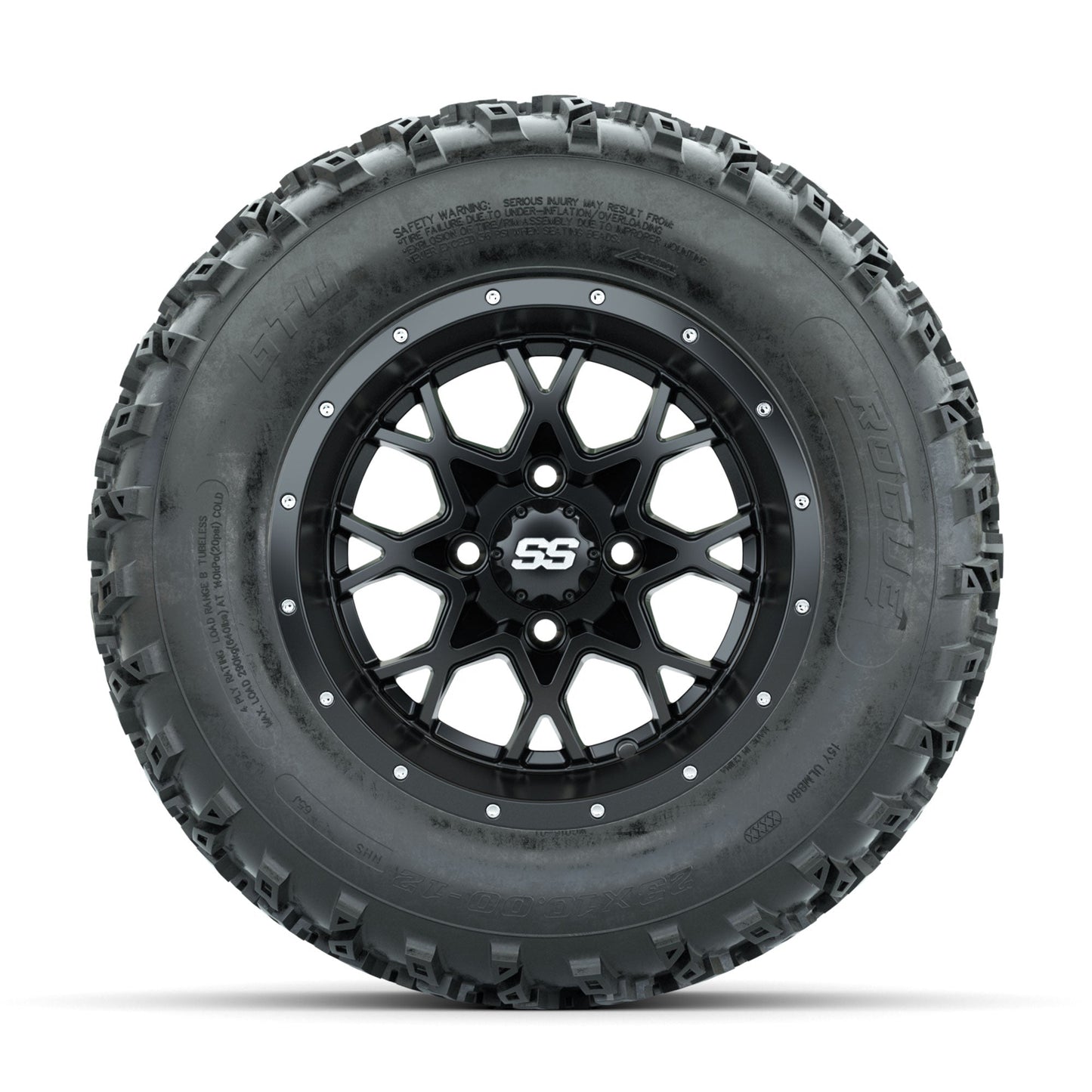 GTW Vortex Matte Black 12 in Wheels with 23x10.00-12 Rogue All Terrain Tires Full Set