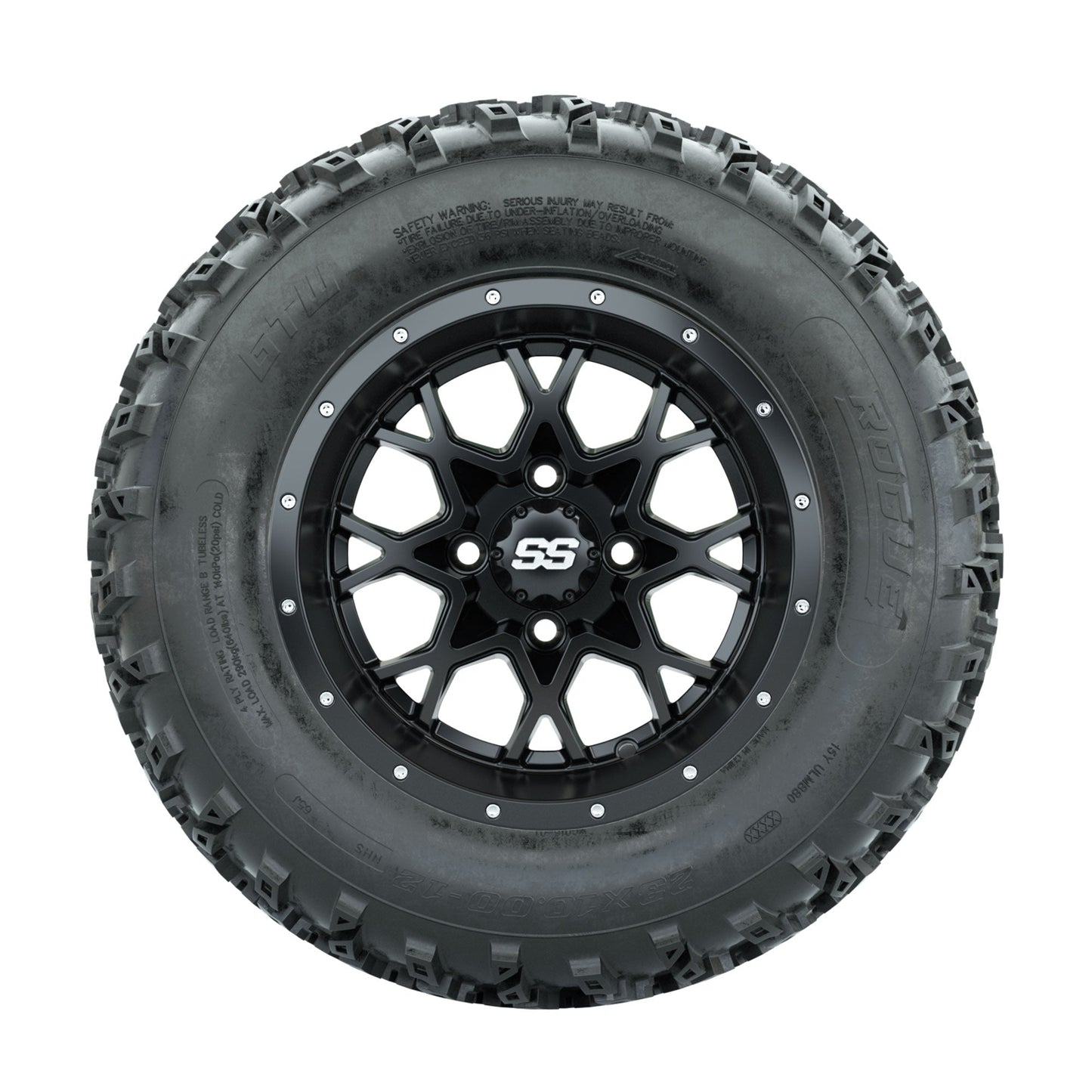 GTW Vortex Matte Black 12 in Wheels with 23x10.00-12 Rogue All Terrain Tires Full Set
