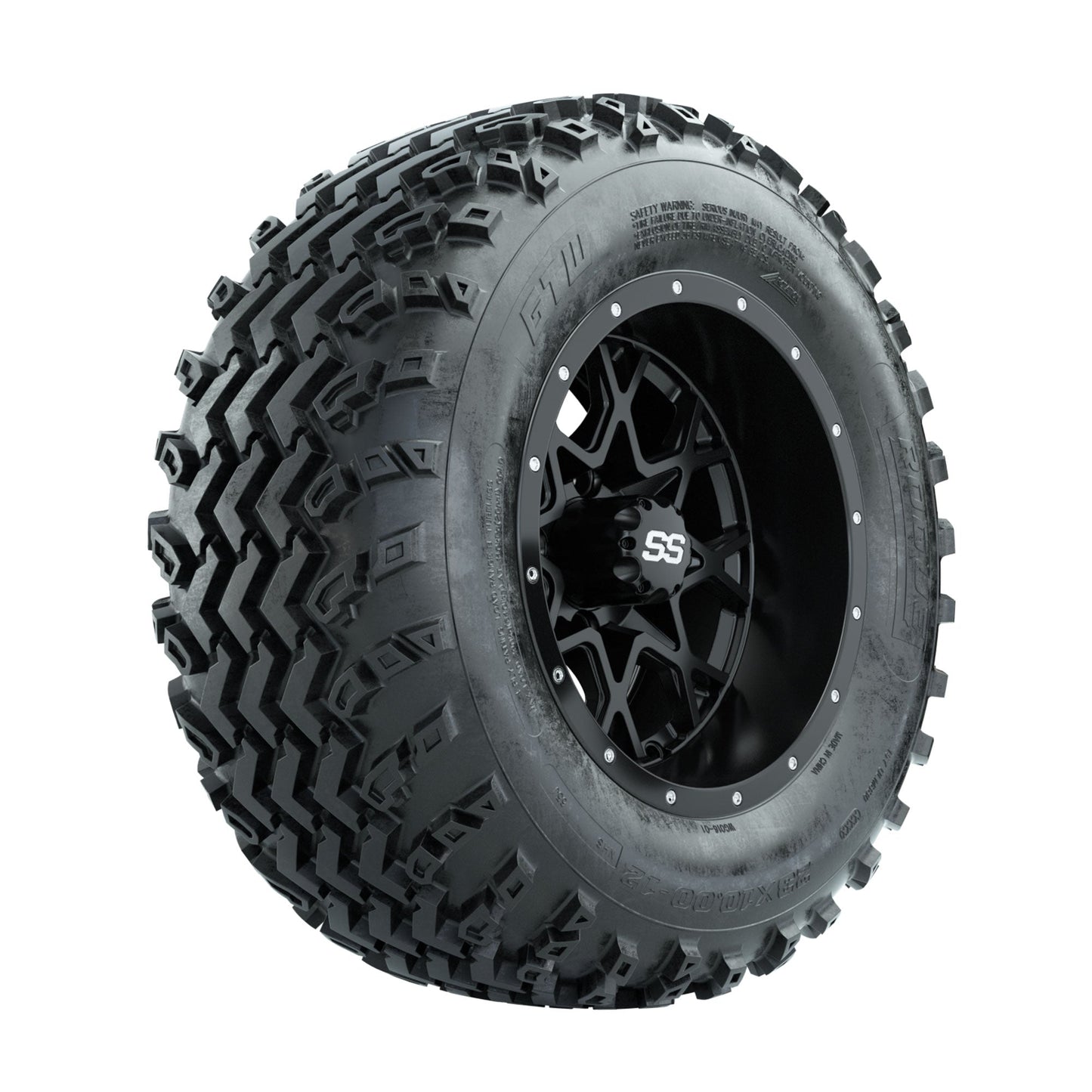 GTW Vortex Matte Black 12 in Wheels with 23x10.00-12 Rogue All Terrain Tires Full Set