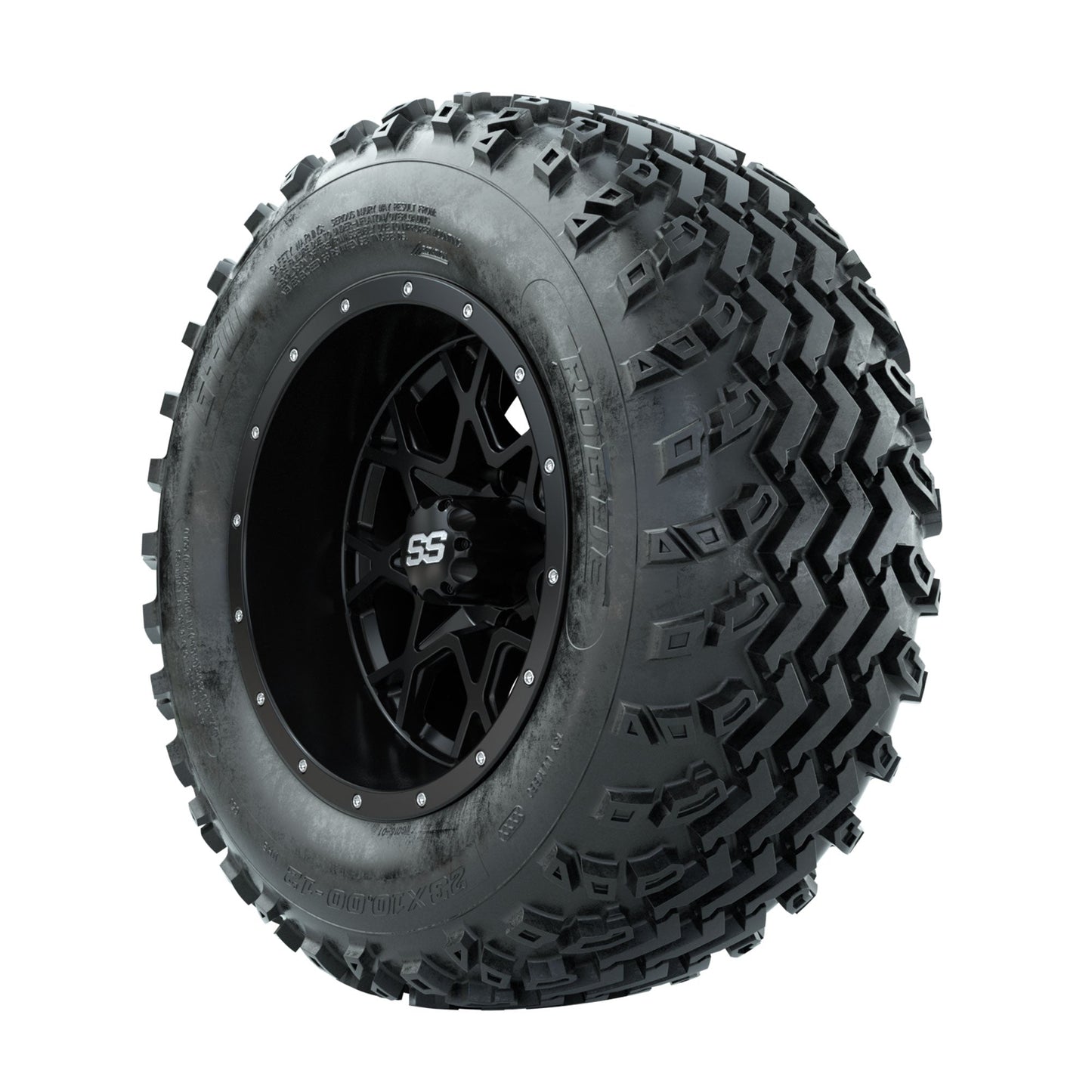 GTW Vortex Matte Black 12 in Wheels with 23x10.00-12 Rogue All Terrain Tires Full Set