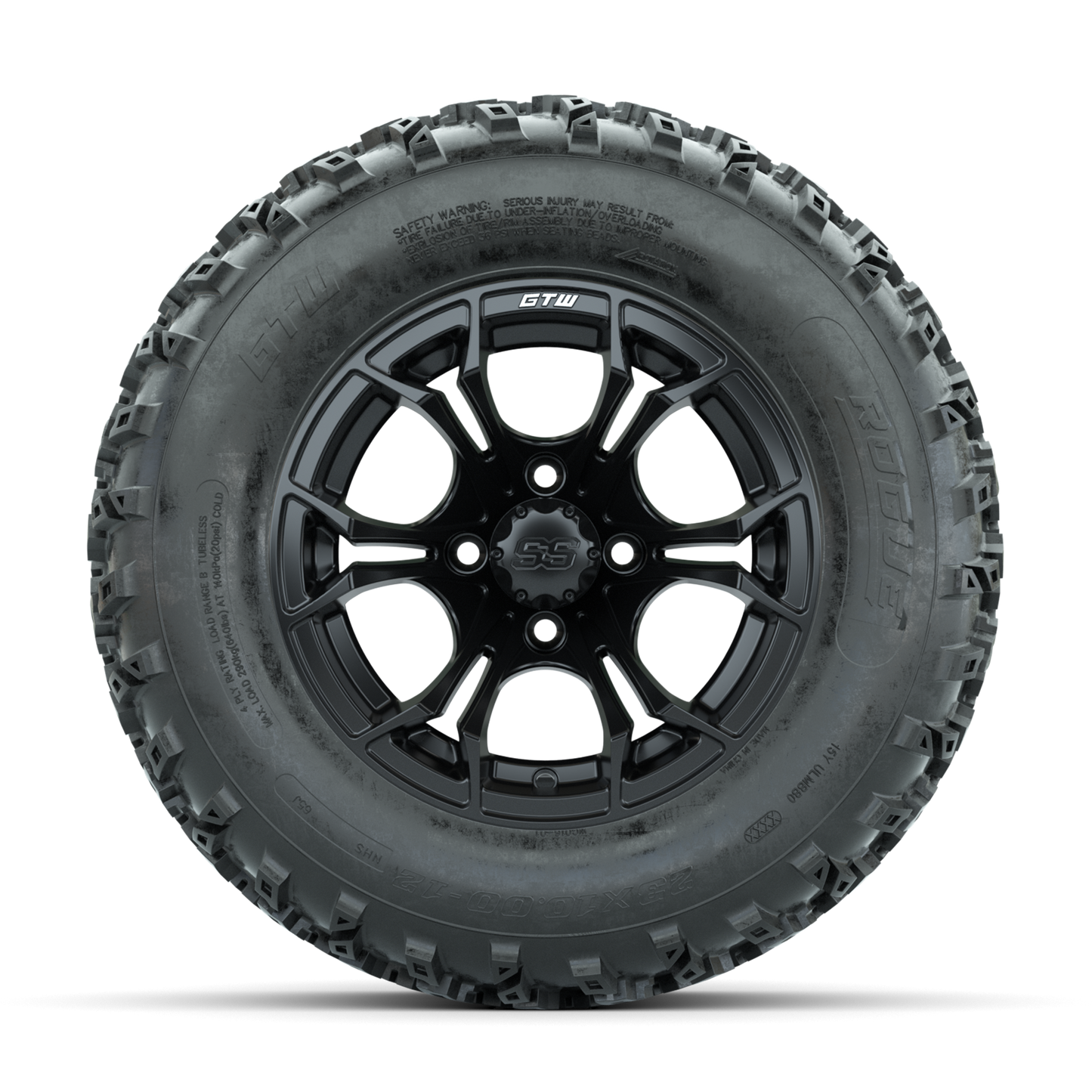 GTW Spyder Matte Black 12 in Wheels with 23x10.00-12 Rogue All Terrain Tires Full Set