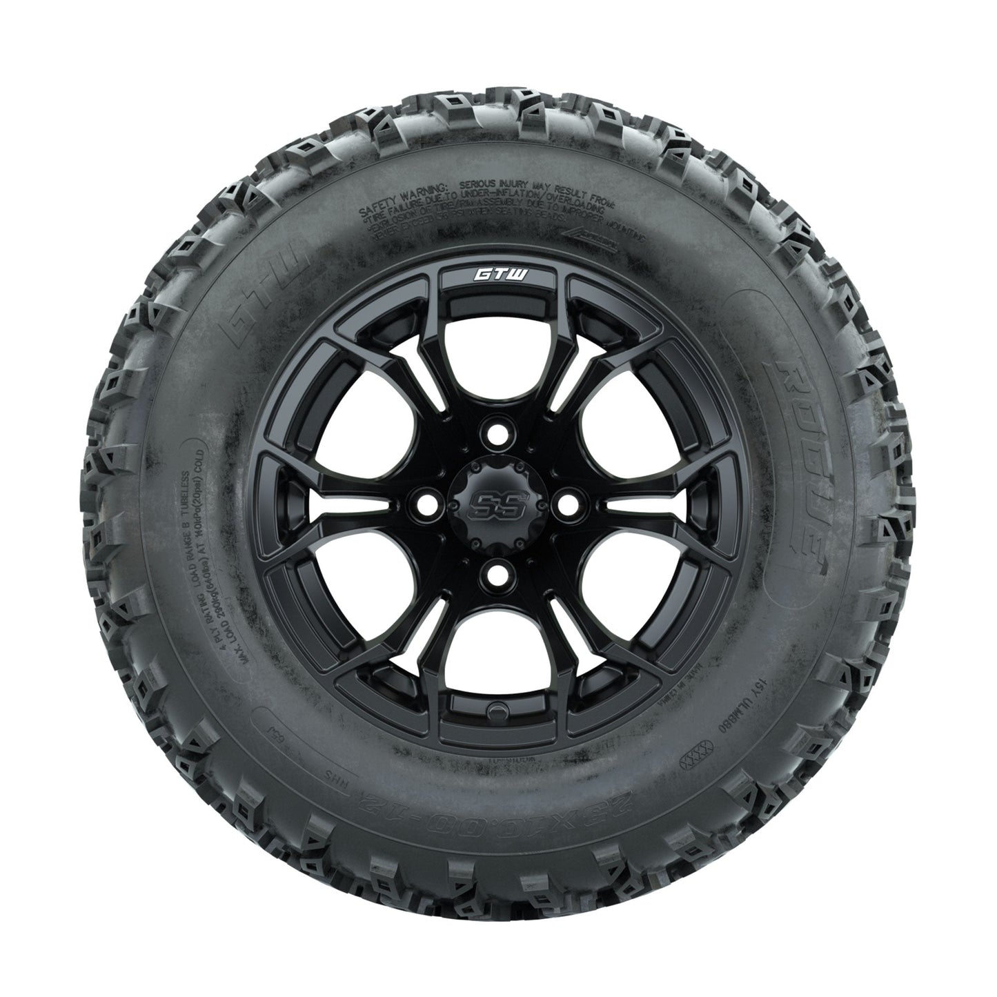 GTW Spyder Matte Black 12 in Wheels with 23x10.00-12 Rogue All Terrain Tires Full Set
