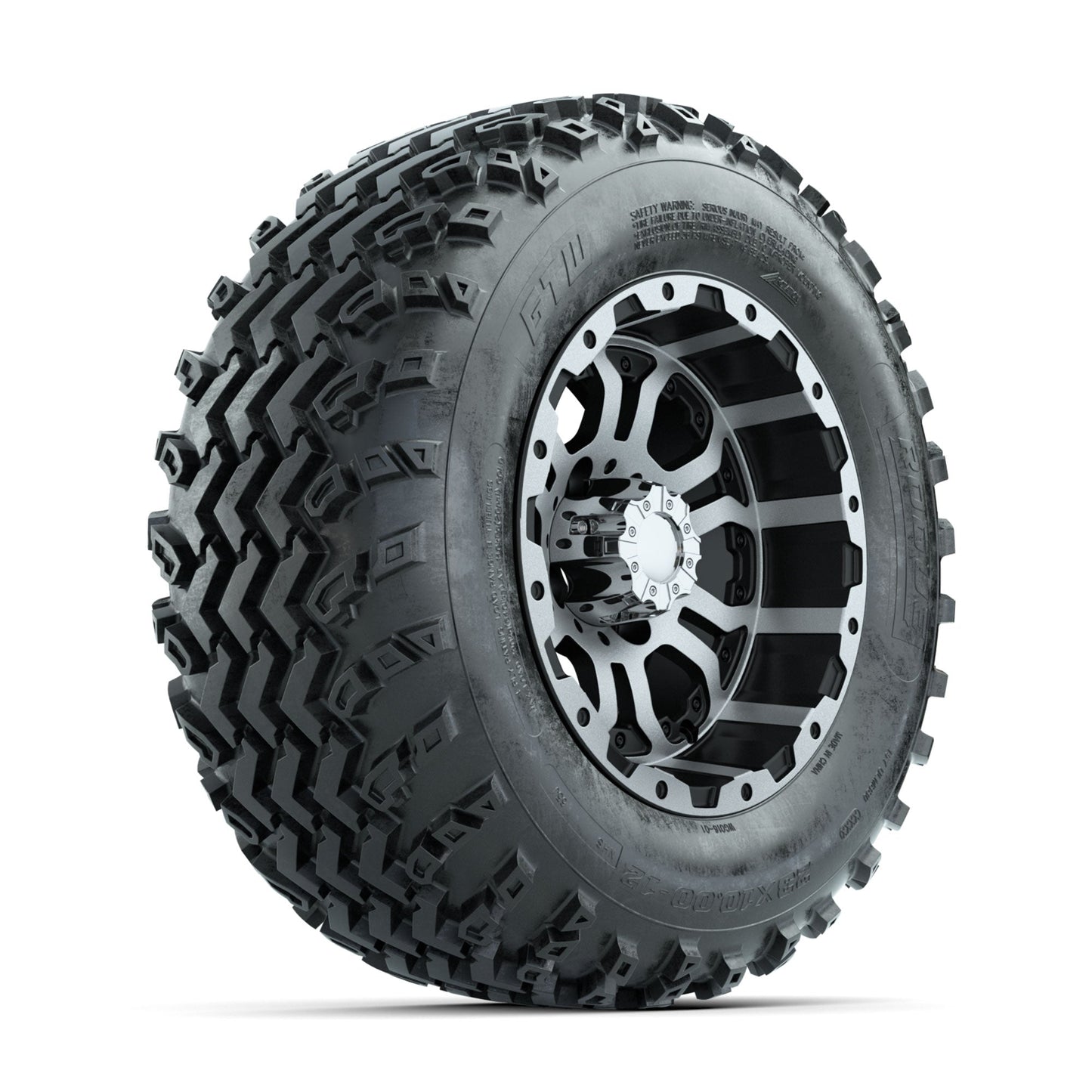 GTW Omega Machined/Black 12 in Wheels with 23x10.00-12 Rogue All Terrain Tires Full Set