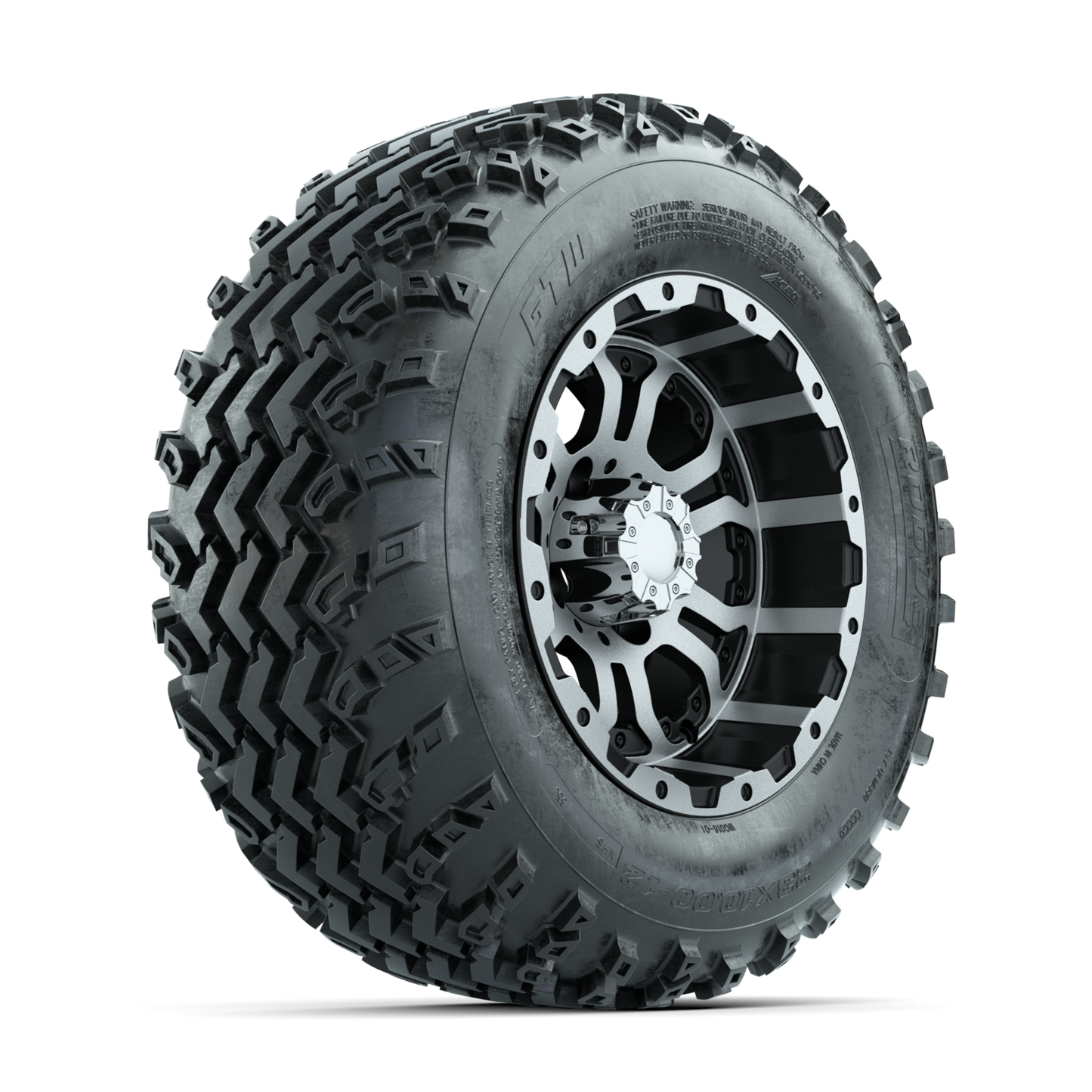 GTW Omega Machined/Black 12 in Wheels with 23x10.00-12 Rogue All Terrain Tires Full Set