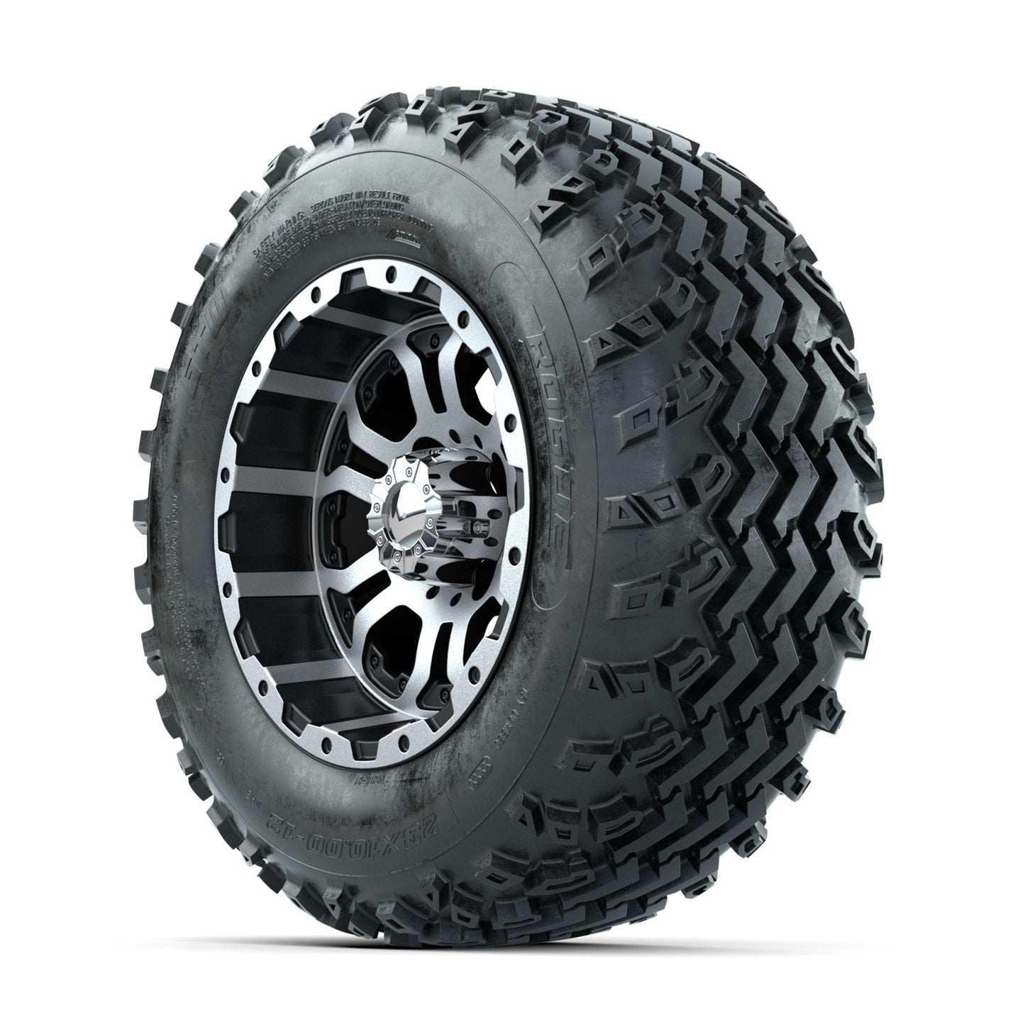 GTW Omega Machined/Black 12 in Wheels with 23x10.00-12 Rogue All Terrain Tires Full Set